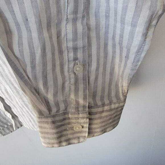 uniqlo women's 100% linen striped size XL button front long sleeve classic - Picture 6 of 8